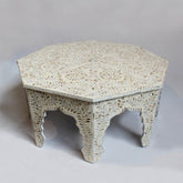 Maaya Bone Inlay Round Coffee Table White Floral